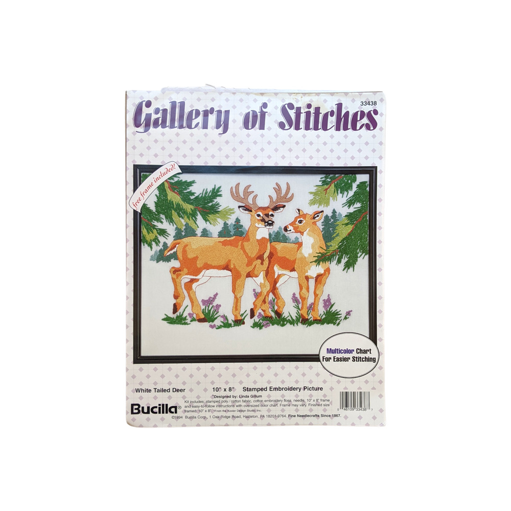 Vintage Bucilla Stamped Embroidery Needlepoint Kit White Tailed Deer 90's Nature